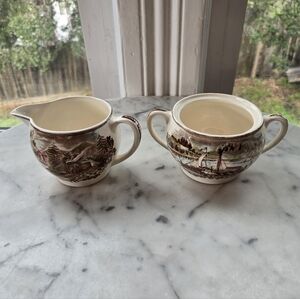 Vintage Cream and Sugar Transferware Set Johnson Bros (No Lid)